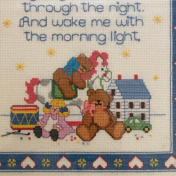 Vintage Hand Embroidered Children's Bedtime Prayer, Wall Art, Ready to Hang, OS - Picture 3 of 8
